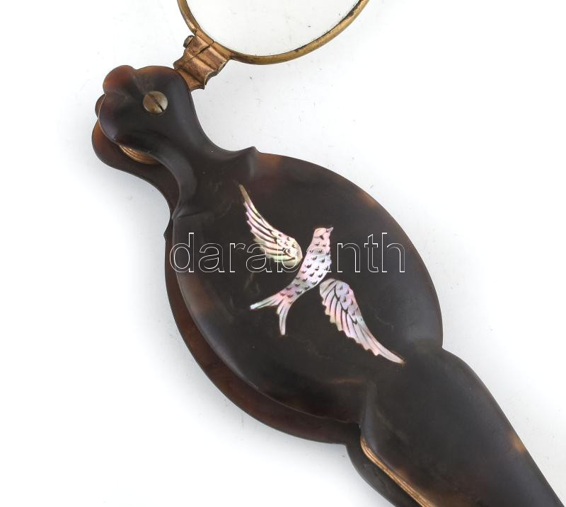 Antik lornyon, teknőc páncél és gyöngyház, korának megfelelő állapotban, h: 17 cm - Image 3