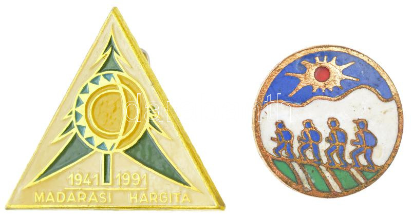 Románia 1991. 'Madarasi Hargita' festett, eloxált Al jelvény (30mm) + természetjáró zománcos tombak jelvény (22mm) T:2 sérült tű