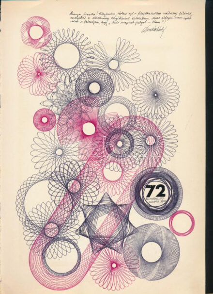 Dudás László (1935-): Op-art formák (cím nélkül), 1972. Golyóstoll, papír, jelzett, Dudás László autográf ajándékozási soraival. 30x21 cm.