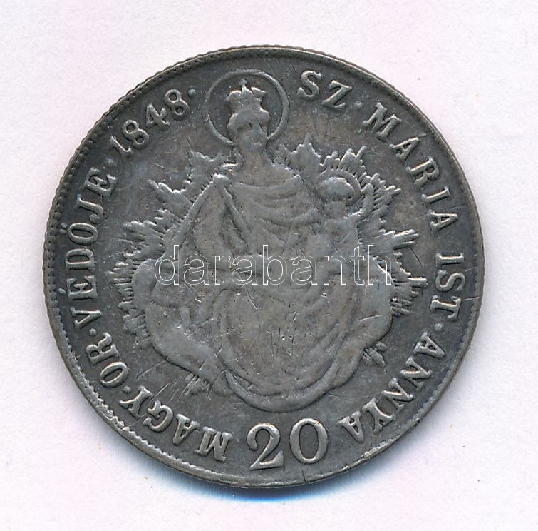 1848KB 20kr Ag 'V. Ferdinánd' T:3 patina Hungary 1848KB 20 Kreuzer Ag 'Ferdinand V' C:F patina Huszár: 2092., Unger III.: 1428. - Image 2