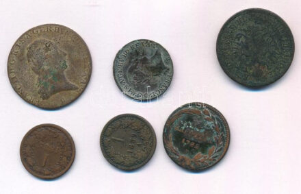1782B 1kr Cu 'II. József' + 1800B 1/2kr Cu 'I. Ferenc' + 1800B 3kr Cu 'I. Ferenc' + Ausztria 1861A 4kr Cu + 1859A 1kr Cu + 1885. 1kr Cu T:3