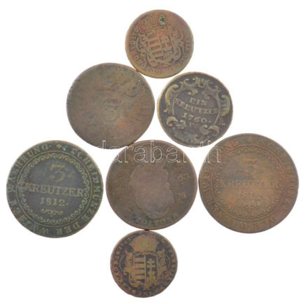 ~1700-1800. 7db-os vegyes Cu krajcár tétel, közte 1763PH-KM Poltura Cu 'Mária Terézia' T:3 Unger III.: 1270.c