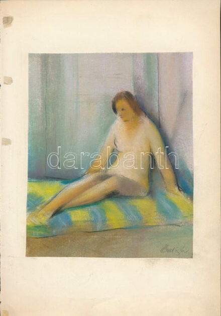 Ördögh László (1923-2007), 2 db mű: Női akt. Pasztell, papír, jelzett, papírra kasírozva. 19x15,5 cm. Hátoldalán: Geometrikus absztrakt kompozíció. Ceruza, papír, jelzett, Ördögh László autográf ajándékozási soraival