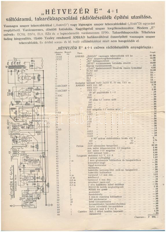 1938 Hidy és Társa 'AMRAD' Rádiólaboratórium és Alkatrészgyár A4-esre kinyitható négy oldalas reklámja. Budapest, Lehel utca 14. - Image 4