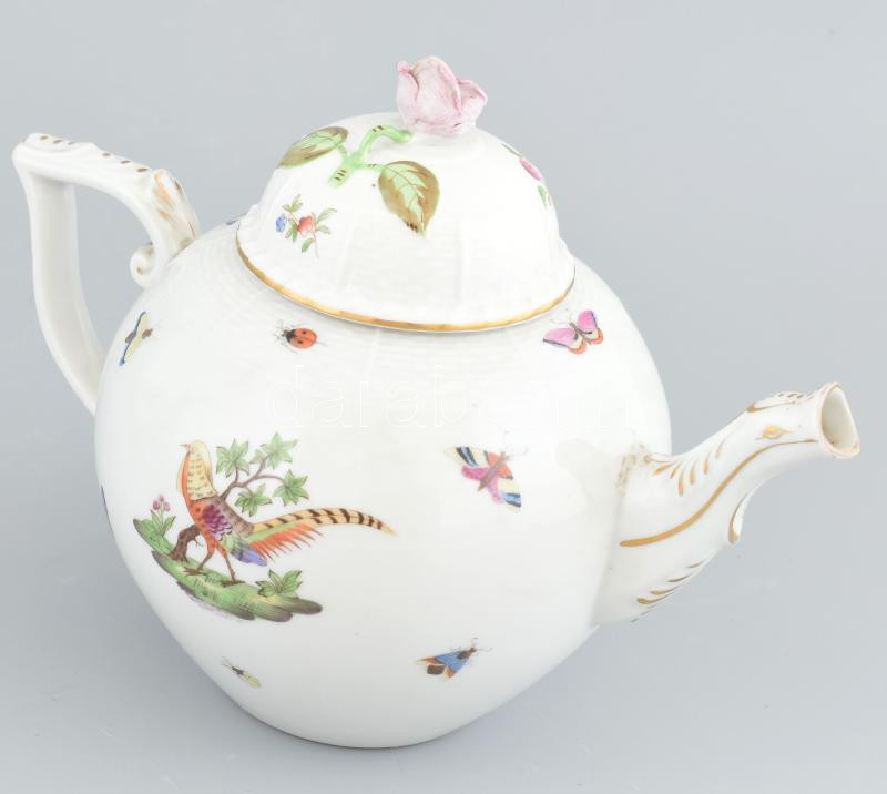 Herendi fácános teáskanna, rózsán lepattanások, kopott, jelzett, m: 18 cm - Image 2
