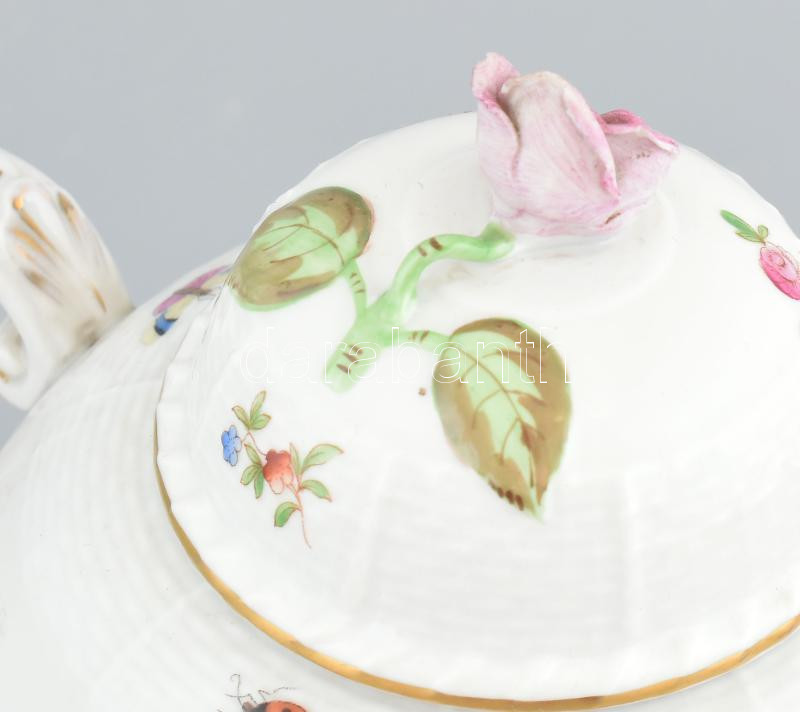 Herendi fácános teáskanna, rózsán lepattanások, kopott, jelzett, m: 18 cm - Image 3