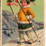 1934 Boldog újévet! síelő leány / New Year, skiing girl. Erika Nr. 5016. litho (EK) + 'KELEBIA-BUDAPEST 18' vasúti mozgóposta