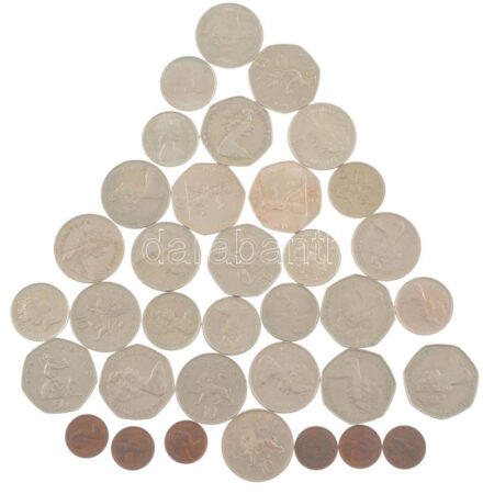 Nagy-Britannia 1971-1982. 1/2p (6xklf) + 1969-1989. 5p (9xklf) + 1968-1979. 10p (10xklf) + 1969-1983. 50p (10xklf) T:2,2- patina, karc Great Britain 1971-1982. 1/2 Penny (6xdiff) + 1969-1989. 5 Pence (9xdiff) + 1968-1979. 10 Pence (10xdiff) +