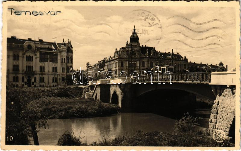 1937 Temesvár, Timisoara; Podul Traian / híd, villamos / bridge, tram