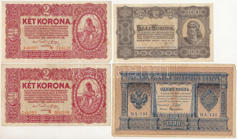1920. 1K + 1920. 2K (5x) + 1923. 100K + Orosz Birodalom 1912-1917. (1898) 1R Szign.: Shipov T:I- - III - Image 3