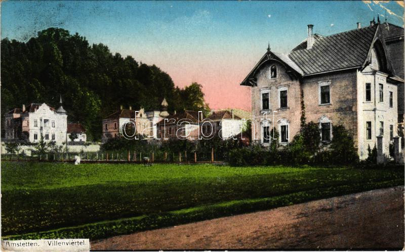 1916 Amstetten, Villenviertel / villa district + 'LABEDIENST AMSTETTEN' (wet damage)