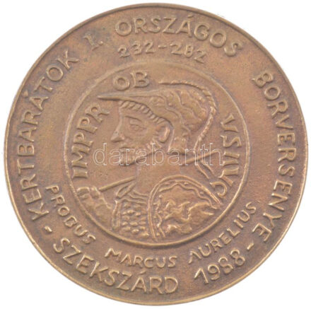 Katona Zsuzsa (1951-) 1988. 'Kertbarátok I. Országos Borversenye' egyoldalas bronz emlékérem (92mm) T:1-