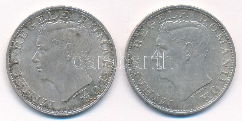 Románia 1944. 500L Ag 'I. Mihály' (2x) T:2 Romania 1944. 500 Lei Ag 'Mihai I' (2x) C:XF Krause KM#65