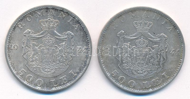 Románia 1944. 500L Ag 'I. Mihály' (2x) T:2 Romania 1944. 500 Lei Ag 'Mihai I' (2x) C:XF Krause KM#65 - Image 2