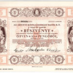 Abony 1927. 'Abonyi Közgazdasági Bank Rt.' 5db részvénye összesen 50P-ről, 'MINTA', szárazpecséttel, szelvényekkel T:I