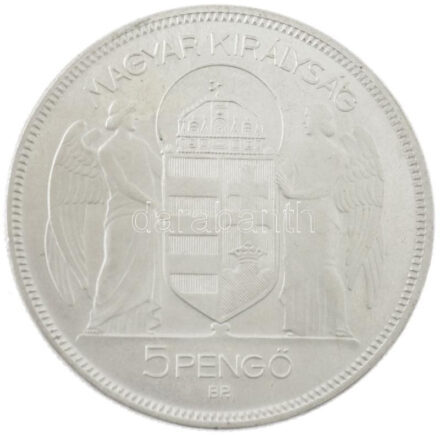 1930. 5P Ag 'Horthy jobbra' jelzés nélküli Artex-utánveret(?) (25,38g) T:1 (eredetileg P) minimális patina Adamo P8