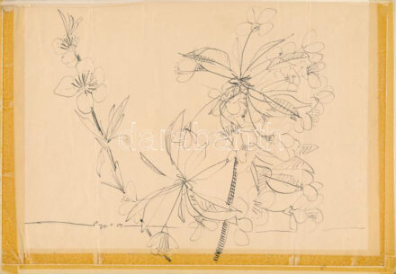 2 db mű egy paszpartuban: Papp Oszkár (1925-2011): Virágok. Tus, papír, jelzett, papírra ragasztva. 20x29 cm. id. Marosán László (1916-1991): Absztrakt kompozíció. Akvarell, papír, jelzett, paszpartuban, alján ajándékozási sorokkal