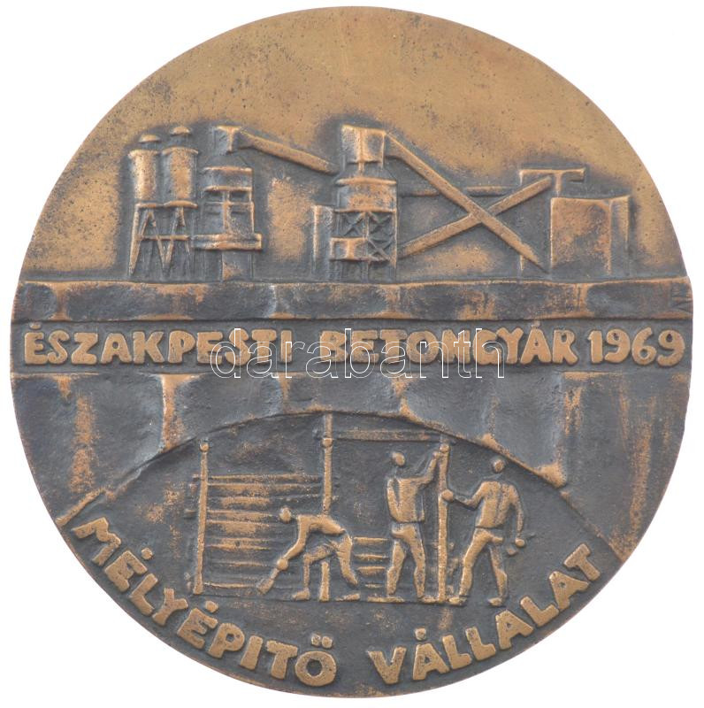 1969. 'Északpesti Betongyár 1969 Mélyépítő Vállalat' egyoldalas bronz emlékérem (104mm) T:1-