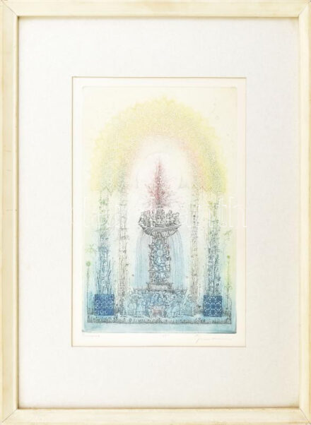 Gross Arnold (1929-2015): Reneszánsz. Rézkarc, papír, jelzett, próbanyomat. Üvegezett keretben 18x29 cm