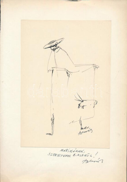 Szlovák György (1913-1987): Torreádor. Tus, papír. Jelzett. Papírra kasírozva. 20,5x14,5 cm.