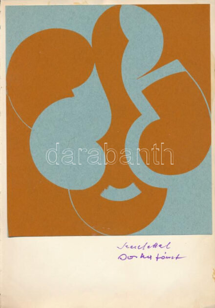 Baska József (1935-2017): Formák (cím nélkül), 1970-es évek. Szitanyomat, karton, jelzett. Baska József autográf ajándékozási soraival. Papírra kasírozva. 22x20 cm.