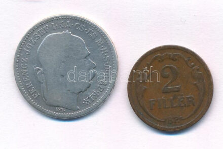 1893KB 1K Ag 'Ferenc József' + 1927. 2f bronz T:2,3 Adamo K5, Adamo P2