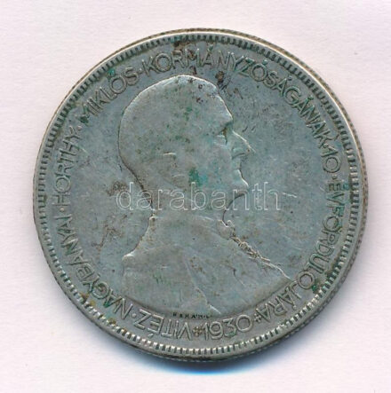 1930. 5P Ag 'Horthy jobbra' T:2- patina Adamo P8