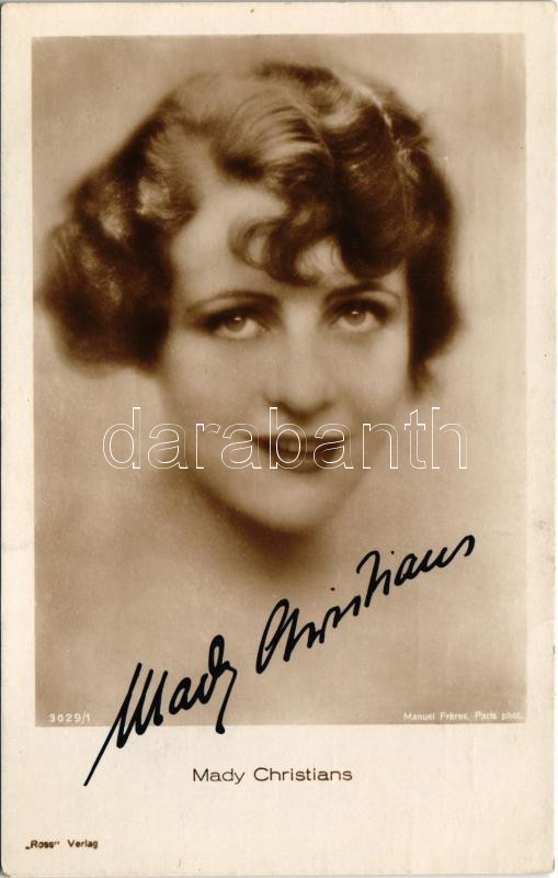Mady Christians, Austrian actress. Phot. Manuel Freres, Paris + autograph signature