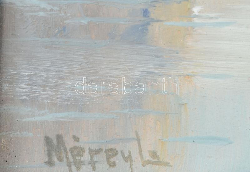 Mérey László (a XX. század első felében alkotott): Vitorlások. Olaj, karton, jelzett. Dekoratív, kissé sérült üvegezett fakeretben, 30x40 cm - Image 2