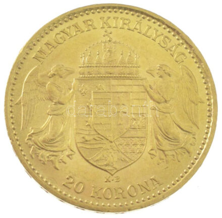 1897KB 20K Au 'Ferenc József' Körmöcbánya (6,78g/0.900) T:1- / Hungary 1897KB 20 Korona Au 'Franz Joseph' Kremnitz (6,78g/0.900) C:AU Adamo K9, Krause KM#486