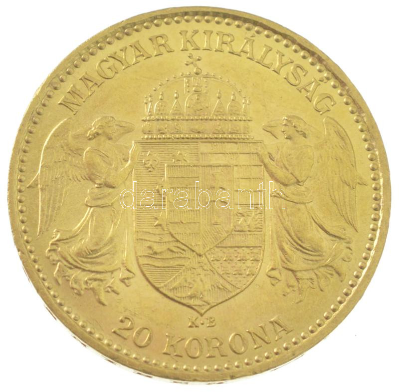 1897KB 20K Au 'Ferenc József' Körmöcbánya (6,78g/0.900) T:1- / Hungary 1897KB 20 Korona Au 'Franz Joseph' Kremnitz (6,78g/0.900) C:AU Adamo K9, Krause KM#486
