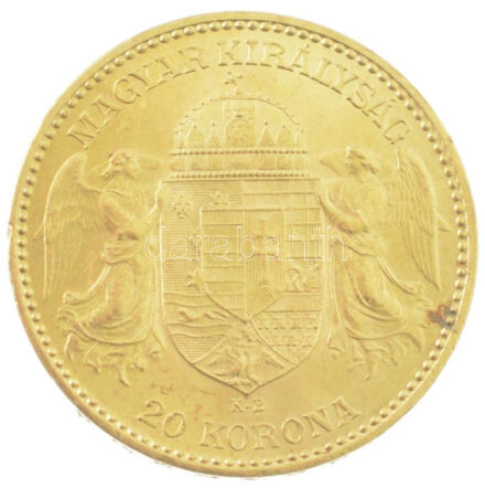 1893KB 20K Au 'Ferenc József' Körmöcbánya (6,79g/0.900) T:1- fo. Hungary 1893KB 20 Korona Au 'Franz Joseph' Kremnitz (6,79g/0.900) C:AU Adamo K9, Krause KM#486