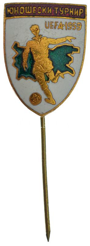 Bulgária 1959. 'UEFA Ifjúsági Torna 1959' zománcozott fém labdarúgó jelvény. 1959-ben Bulgáriában rendezték az ifjúsági válogatottak tornáját, melyen a magyar válogatott is érdekelt volt. Ekkor került a csapatba egy bizonyos