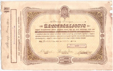 Budakalász 1914. 'Budakalászi Hitelszövetkezet Stamp Ferenc üzletrészjegye' 50K-ról bélyegzéssel, szelvényekkel T:2- szakadás, anyaghiány