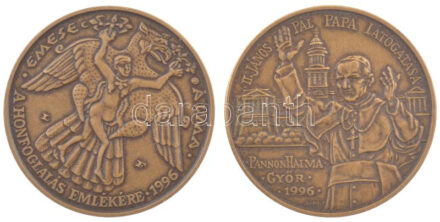 Lebó Ferenc (1960-) 1995. 'A Honfoglalás emlékére - Emese álma' kétoldalas bronz emlékérem (42,5mm) + 1996. 'II. János Pál pápa látogatása - Pannonhalma, Győr' kétoldalas bronz emlékérem (42,5mm) T:1,1-