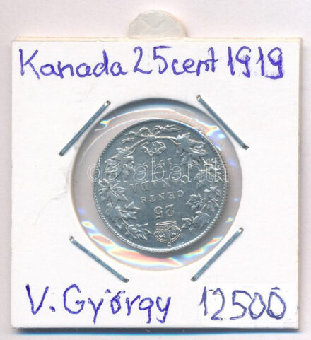 Kanada 1919. 25c Ag 'V. György' T:2- Canada 1919. 25 Cents Ag 'George V' C:VF Krause KM#24