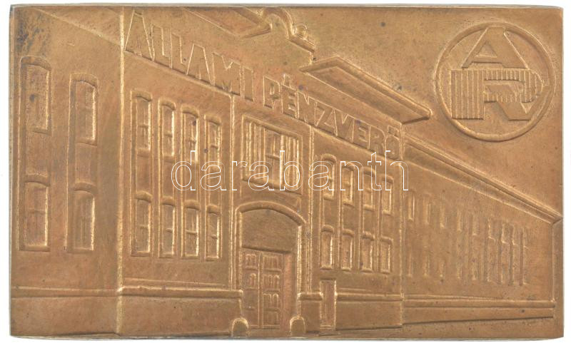 DN 'Állami Pénzverő' egyoldalas Cu plakett (50x83mm) T:1- patina