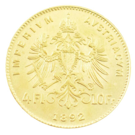 Ausztria 1892. 4Fl / 10Fr Au 'Ferenc József' utánveret (3,23g/0.900) T:1,1- Austria 1892. 4 Florin / 10 Francs Au 'Franz Joseph' restrike (3,23g/0.900) C:UNC,AU Krause KM#2260