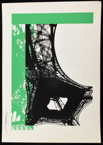 Hervé, Rodolf (1957-2000): Eiffel-torony. Szitanyomat, papír, jelzett, művészpéldány E.A.. 35x24,5 cm. Lap tetején egészen apró szakadással. / Hervé, Rodolf (1957-2000): Eiffel-tower. Screenprint on paper, signed, E.A. artist's proof,