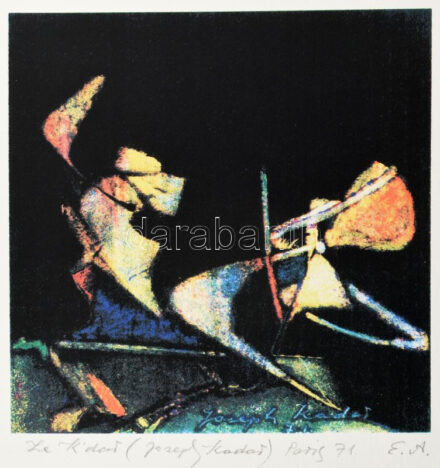 Joseph Kádár (1936-2019): Szürrealista kompozíció, 1971. Elektrográfia, papír, jelzett. Művészpéldány E.A jelzéssel. Hátoldalon a művész pecsétjével. 19,5x19,5 cm / Joseph Kádár (1936-2019): Surrealistic composition, 1971.