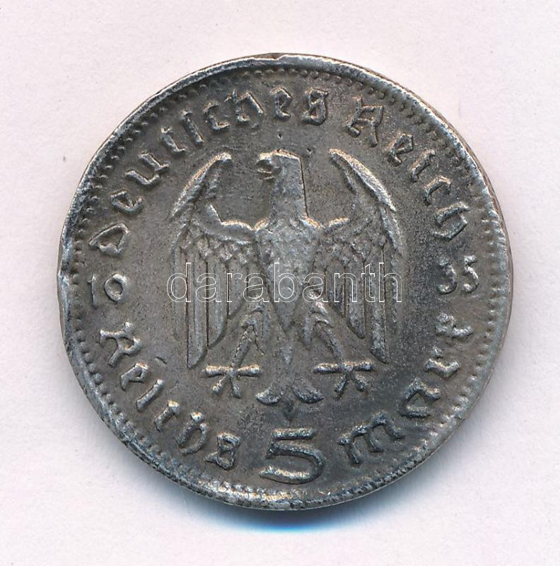 Német Harmadik Birodalom 1934A 5M Ag 'Paul von Hindenburg' T:2- patina, korrózió German Third Reich 1934A 5 Reichsmark Ag 'Paul von Hindenburg' C:VF patina, corrosion Krause KM#86 - Image 2