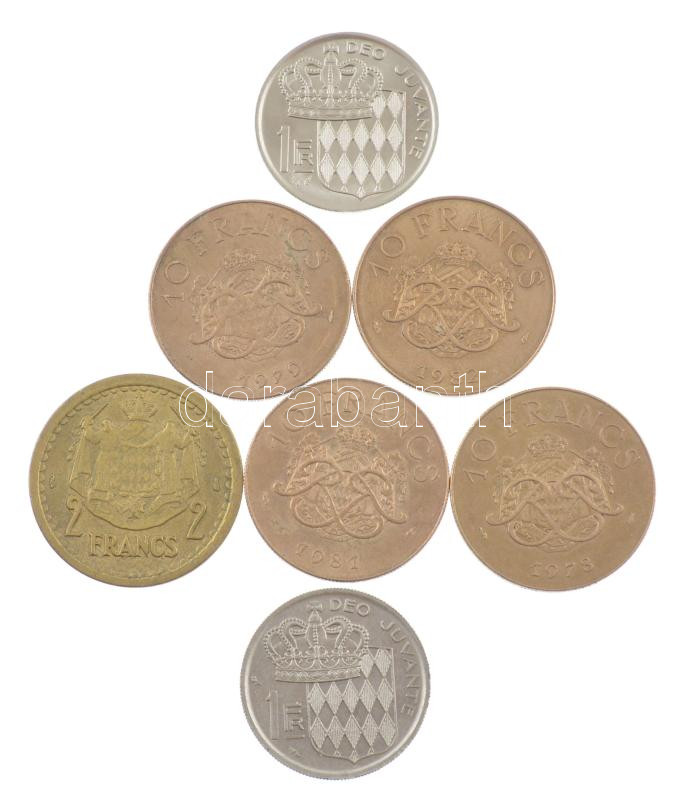 Monaco 1945-1982. 1Fr-10Fr (7xklf) T:1-,2 Monaco 1945-1982. 1 Franc - 10 Francs (7xdiff) C:AU,XF