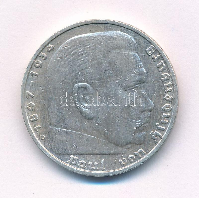 Német Harmadik Birodalom 1936D 5M Ag 'Paul von Hindenburg' T:2 German Third Reich 1936D 5 Reichsmark Ag 'Paul von Hindenburg' C:XF Krause KM#86