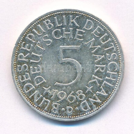 Német Szövetségi Köztársaság 1968D 5M Ag T:1- patina 1968F 5 Mark Ag C:AU patina Krause KM#112.1