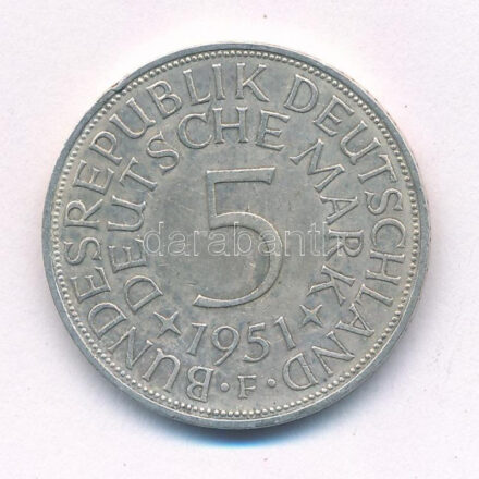 Német Szövetségi Köztársaság 1951F 5M Ag T:2 patina German Federal Republic 1951F 5 Mark Ag C:XF patina Krause KM# 112.1