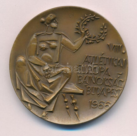 Kiss Nagy András (1930-1997) 1966. 'VIII. Atlétikai Európa Bajnokság Budapest' bronz emlékérem (53mm) T:1