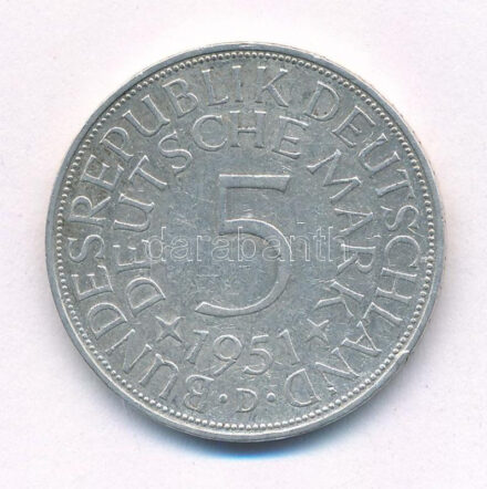 Német Szövetségi Köztársaság 1951D 5M Ag T:1- patina German Federal Republic 1951D 5 Mark Ag C:AU patina Krause KM# 112.1