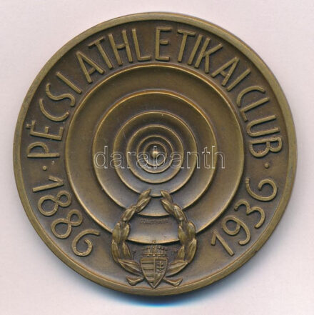 Gosztonyi Alice (1900-1970) 1936. 'Pécsi Athletikai Club alapításának 50. évfordulója' kétoldalas bronz emlékérem, peremén 'LUDVIG' gyártói jelzéssel (61mm) T:2 Hungary 1936.'50th Anniversary of the Athletic Club of Pécs' Br
