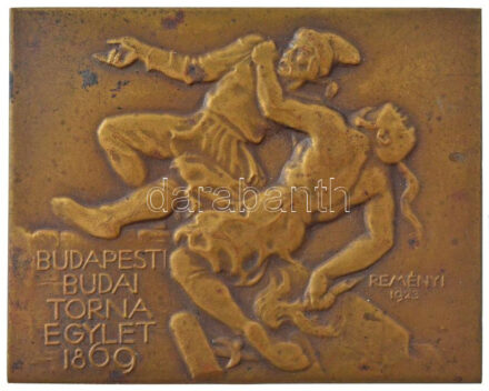 Reményi József (1887-1977) 1937. 'Budapesti Budai Torna Egylet 1869 - Reményi 1923' bronz sportplakett, hátoldalán '1937' gravírozással és 'Ludvig' gyártói jelzéssel (50x62mm) T:2 HP 2210.
