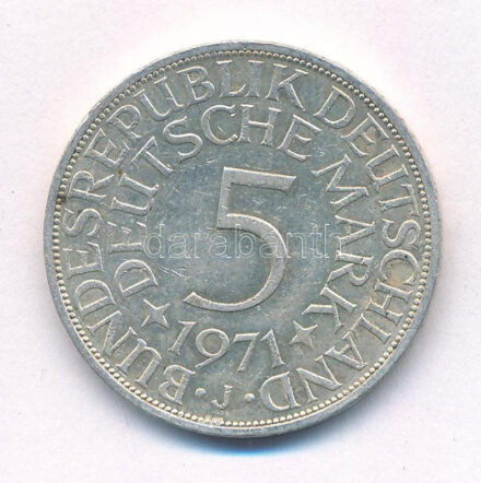 Német Szövetségi Köztársaság 1971J 5M Ag T:2 patina 1971J 5 Mark Ag C:XF patina, Krause KM# 112.1